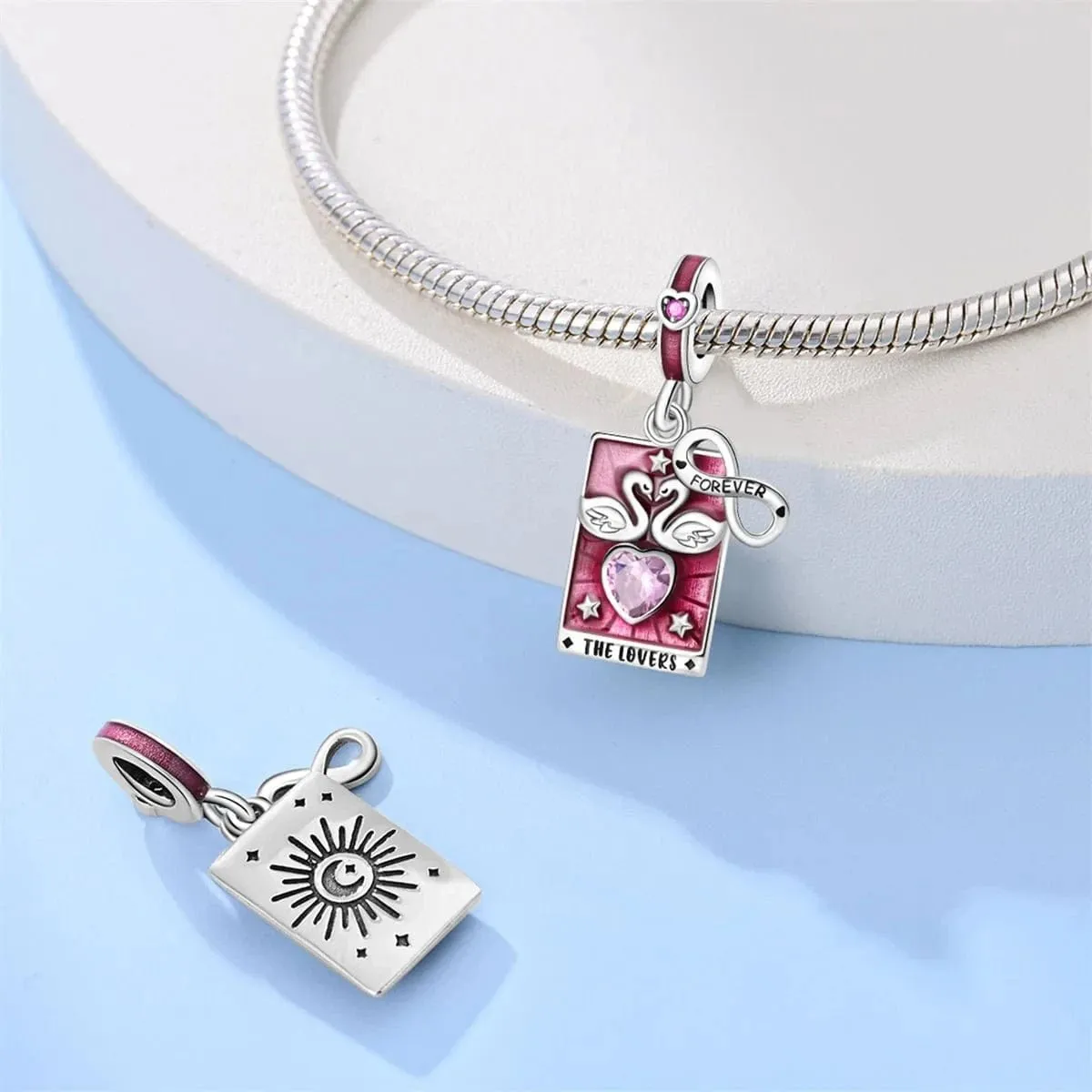 Eternal Love Swan & Infinity Heart Tarot Card Dangle Charm