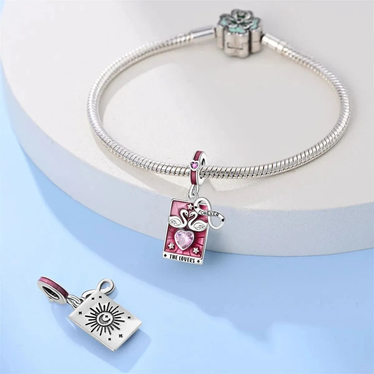 Eternal Love Swan & Infinity Heart Tarot Card Dangle Charm