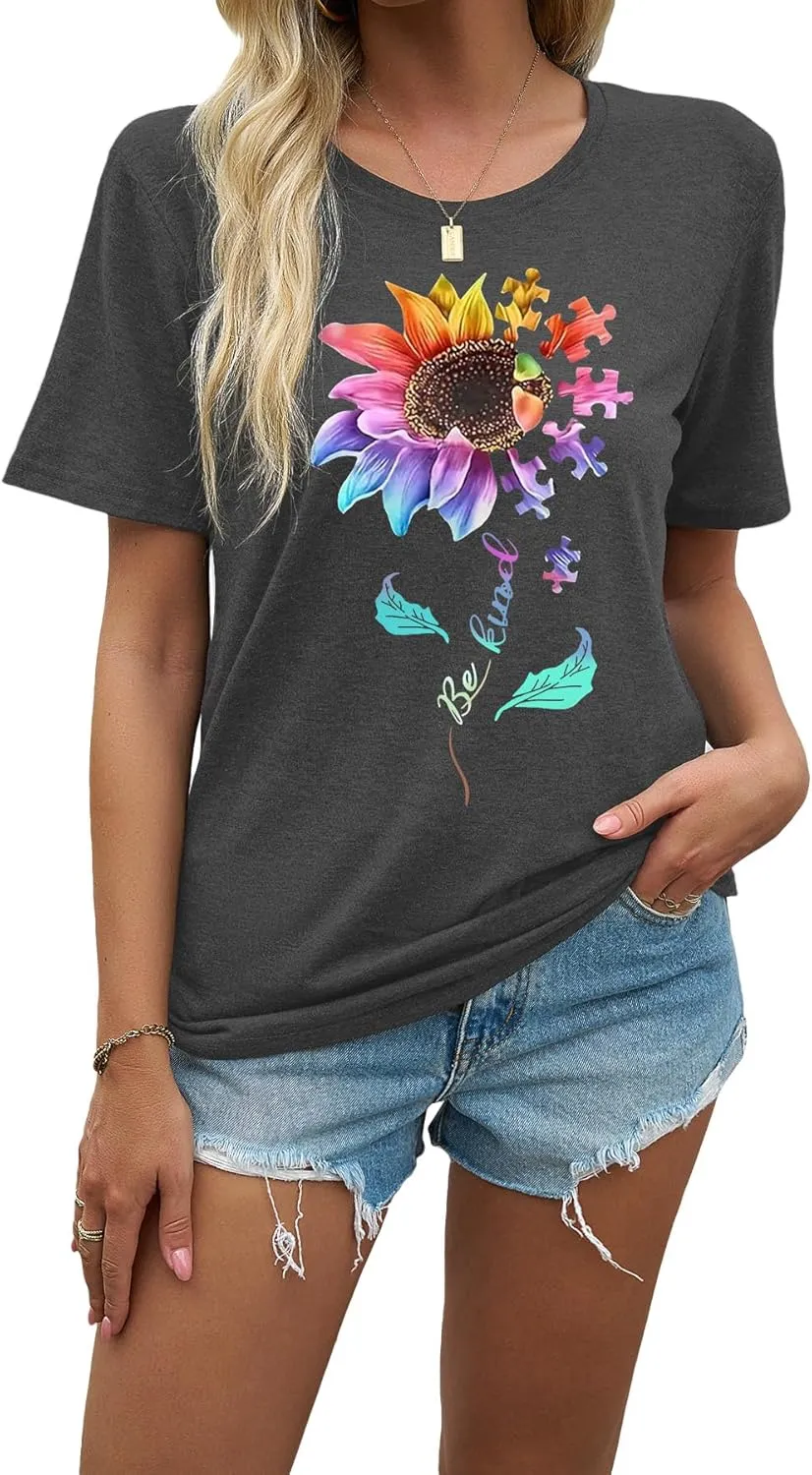 EUOW Tshirts for Womens Graphic Summer Tees Short Sleeve Loose Fit Trendy Tops