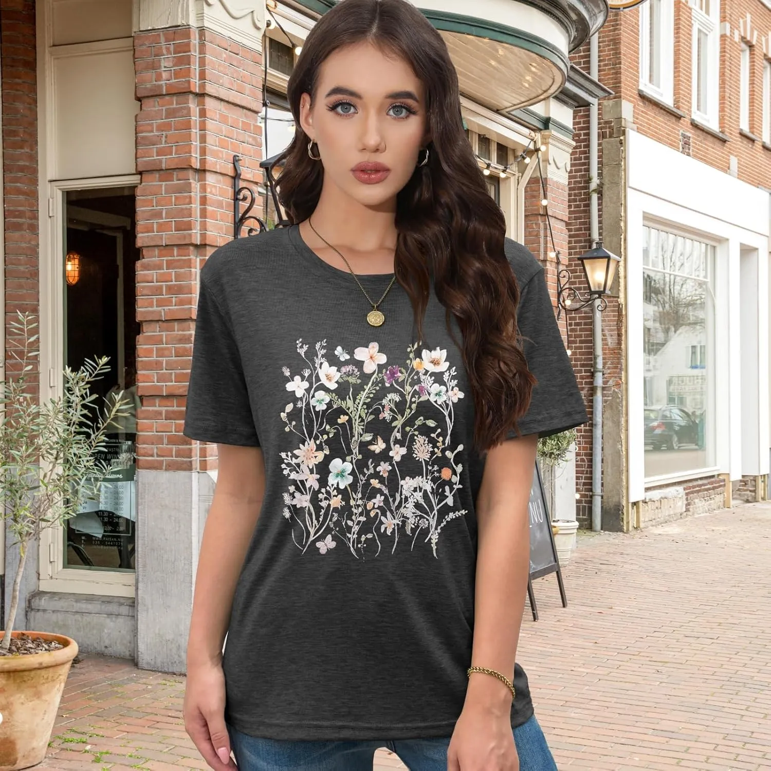 EUOW Tshirts for Womens Graphic Summer Tees Short Sleeve Loose Fit Trendy Tops