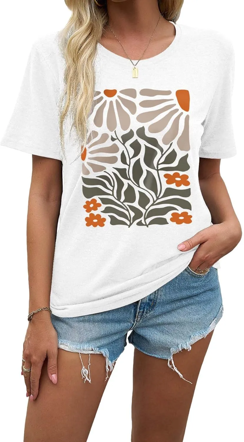 EUOW Tshirts for Womens Graphic Summer Tees Short Sleeve Loose Fit Trendy Tops