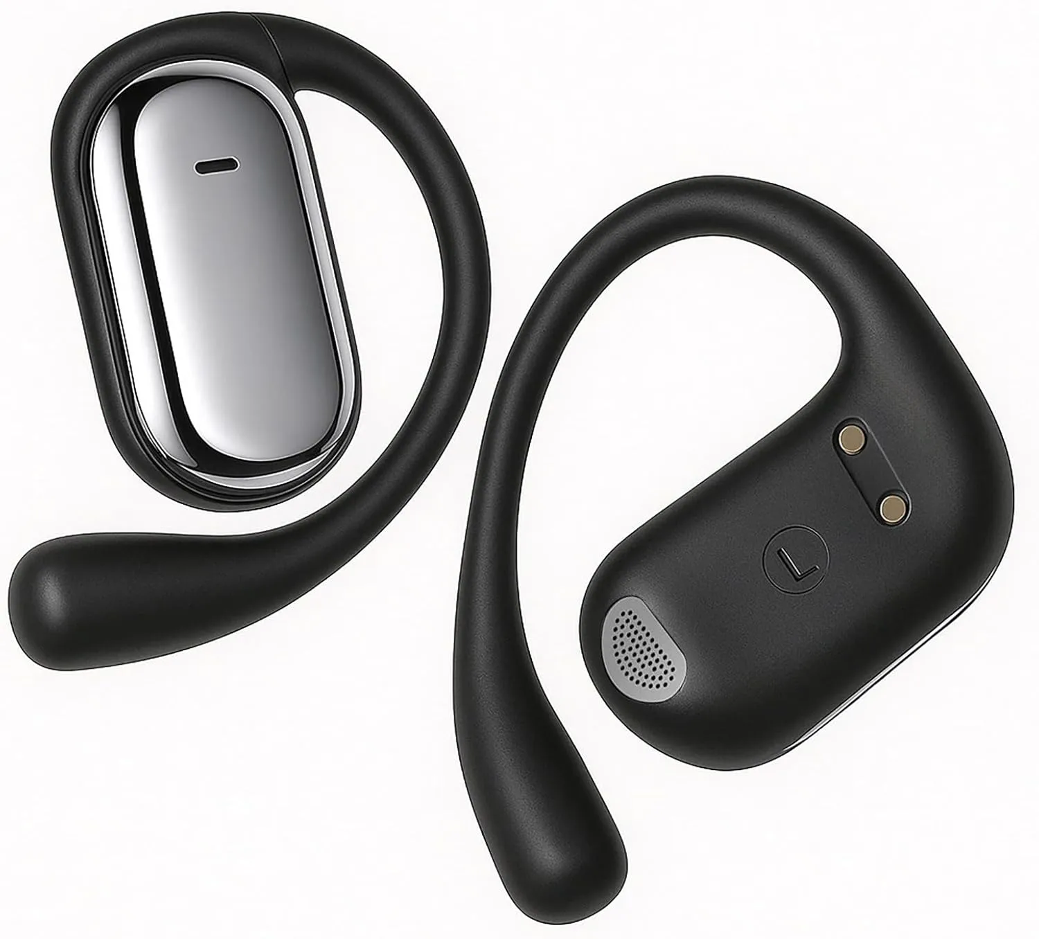 EUQQ Ultra Open-Ear-Headphones Wireless Bluetooth - Bone Conduction Earbuds with Open Air Ergonomic Fit, Waterproof Running Earphones, Secure Over-Ear Buds Ideal for Sport, Fitness, Carbon Black