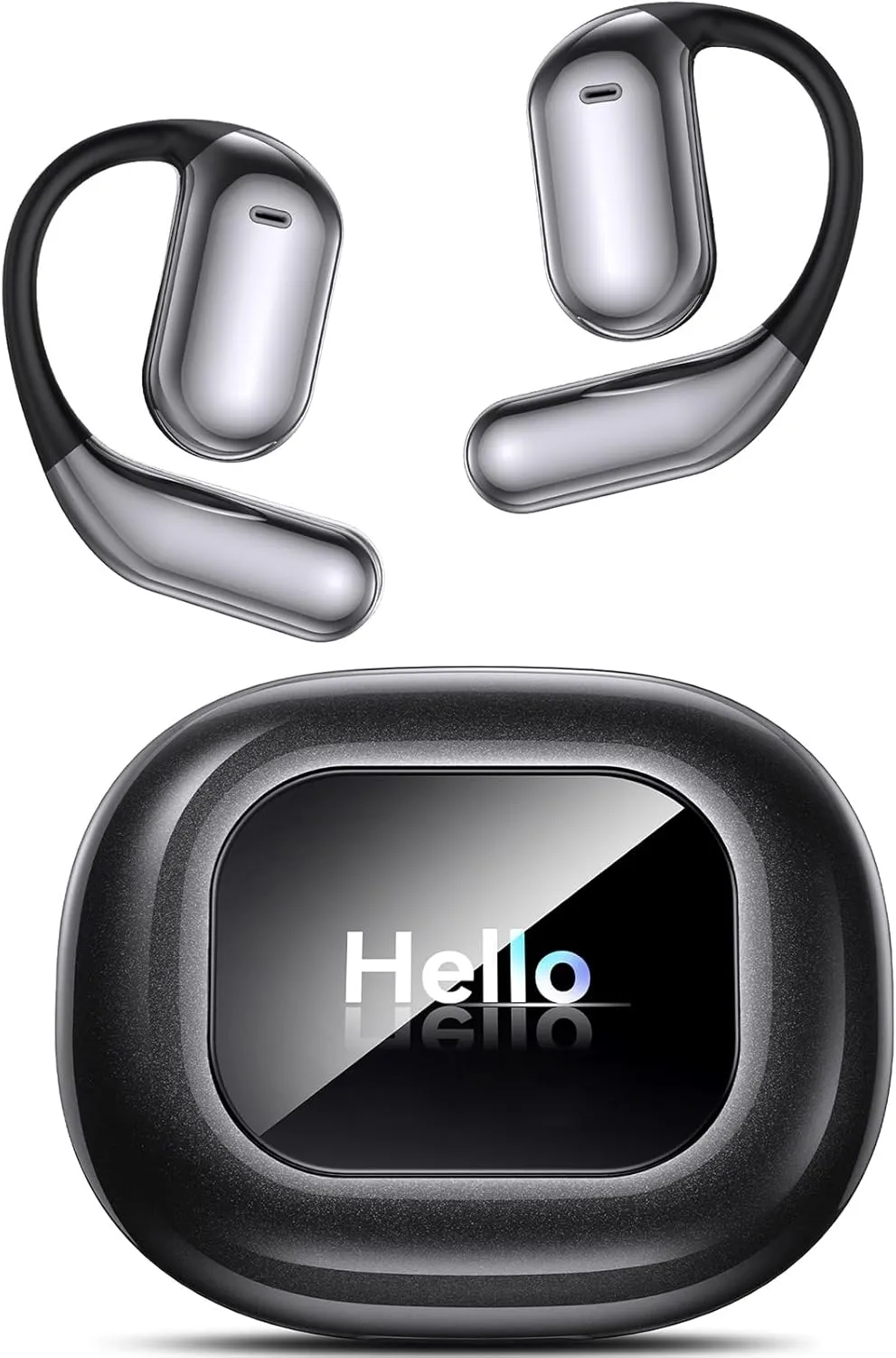 EUQQ Ultra Open-Ear-Headphones Wireless Bluetooth - Ergonomic Pro Bone Conduction Earbuds with Soft, Airy Silicone Design, Over-The-Ear Earbuds for Running, Sports, Fitness and Workouts, Black
