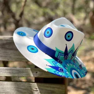 Evil Eye Hand Painted Hat with Mexican Mandala Design.