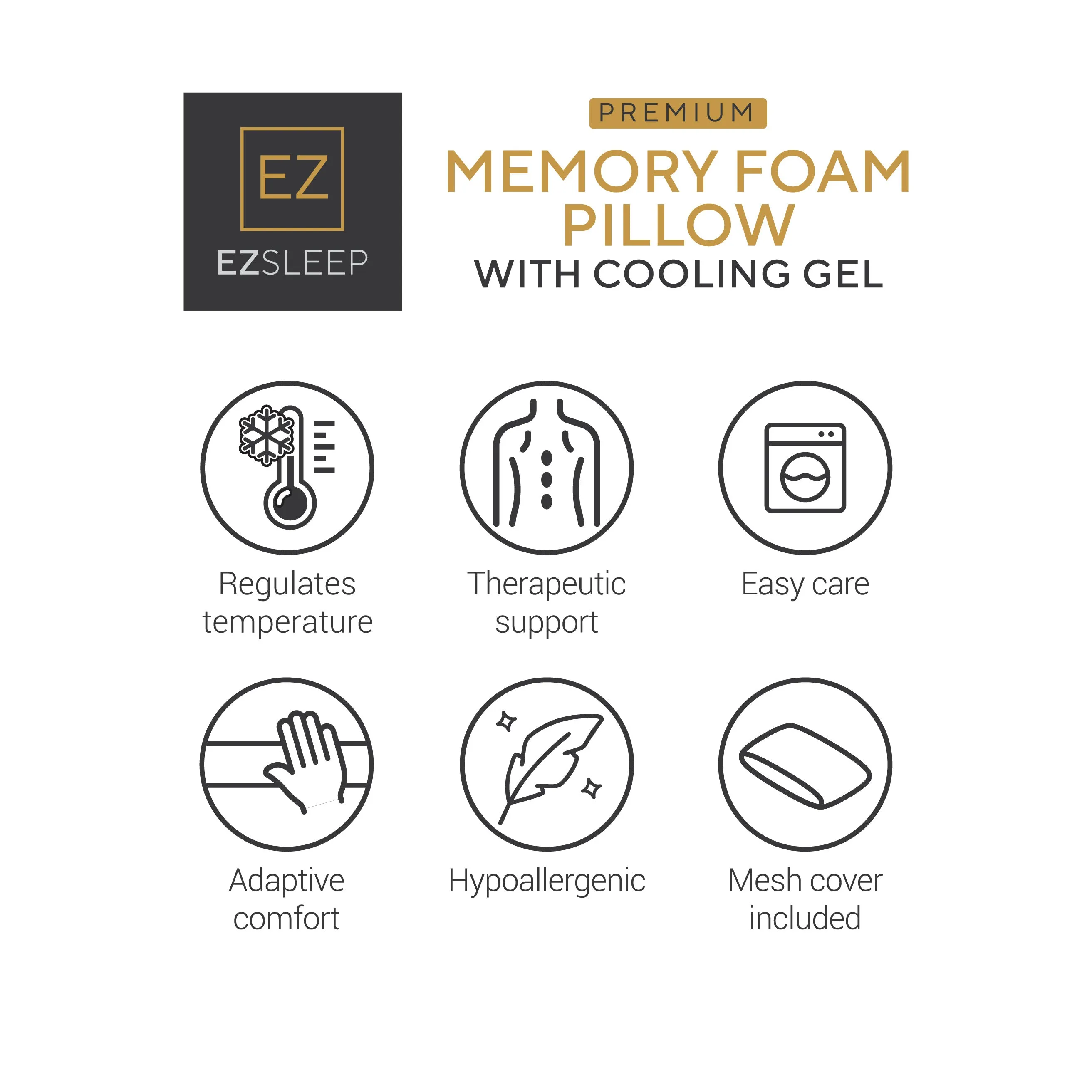 EZ Sleep Memory Foam Pillow with Cooling Gel Pillow, Standard