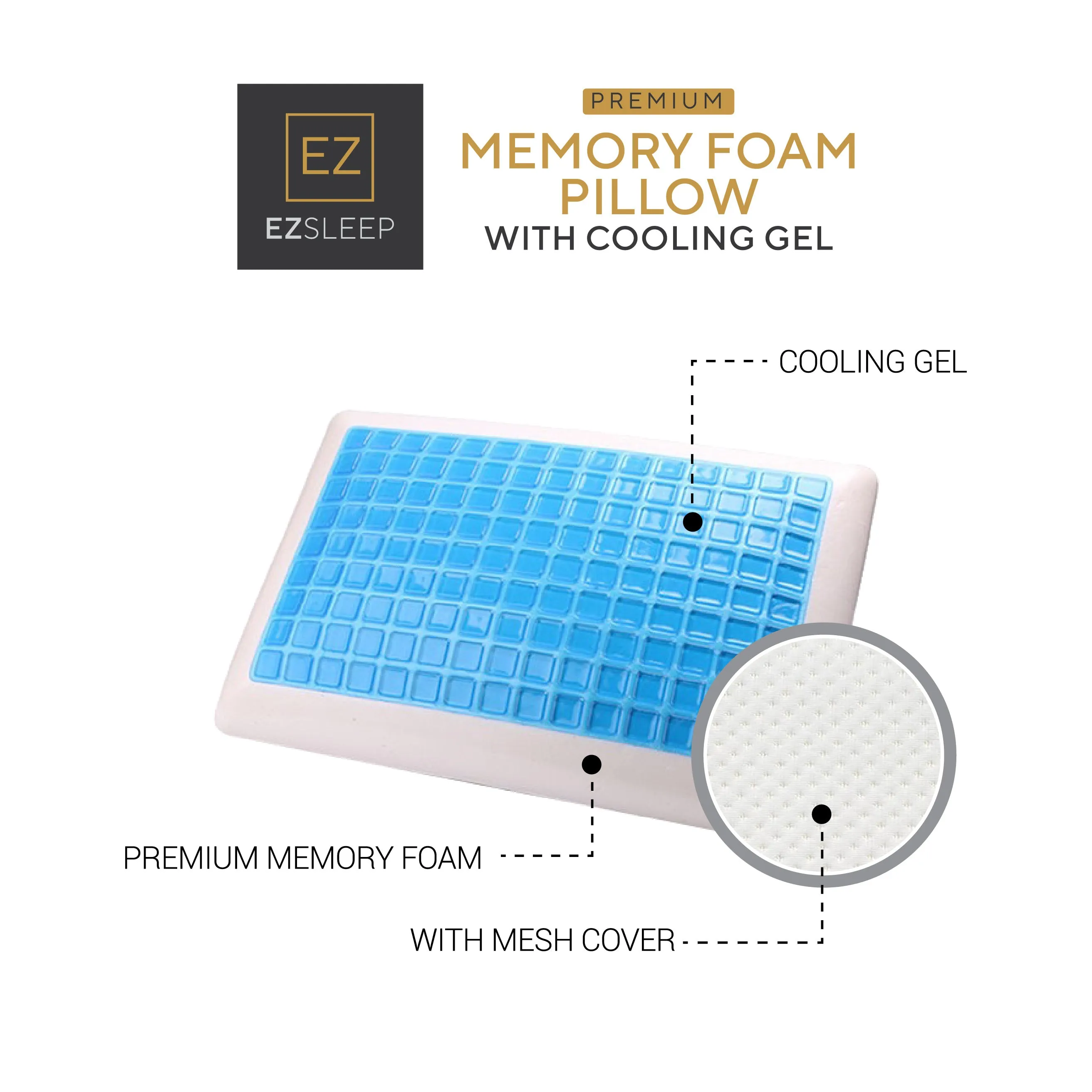 EZ Sleep Memory Foam Pillow with Cooling Gel Pillow, Standard