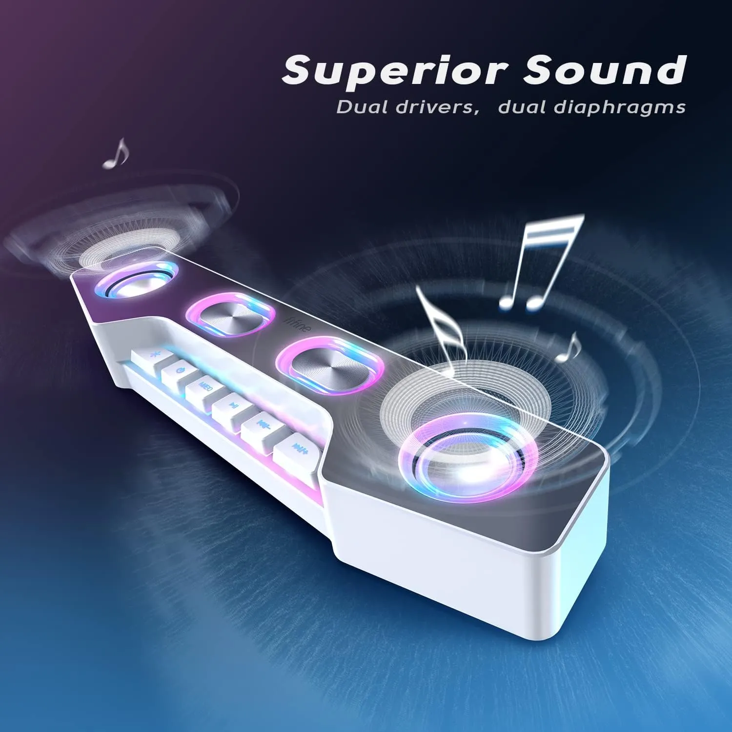 Fifine Gaming Speakers for PC, Bluetooth Computer Speakers Wireless with Aux-in for Desktop Laptop, RGB Desk Loudspeakers with Volume Control for Party Streaming Meeting A16 White