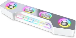Fifine Gaming Speakers for PC, Bluetooth Computer Speakers Wireless with Aux-in for Desktop Laptop, RGB Desk Loudspeakers with Volume Control for Party Streaming Meeting A16 White