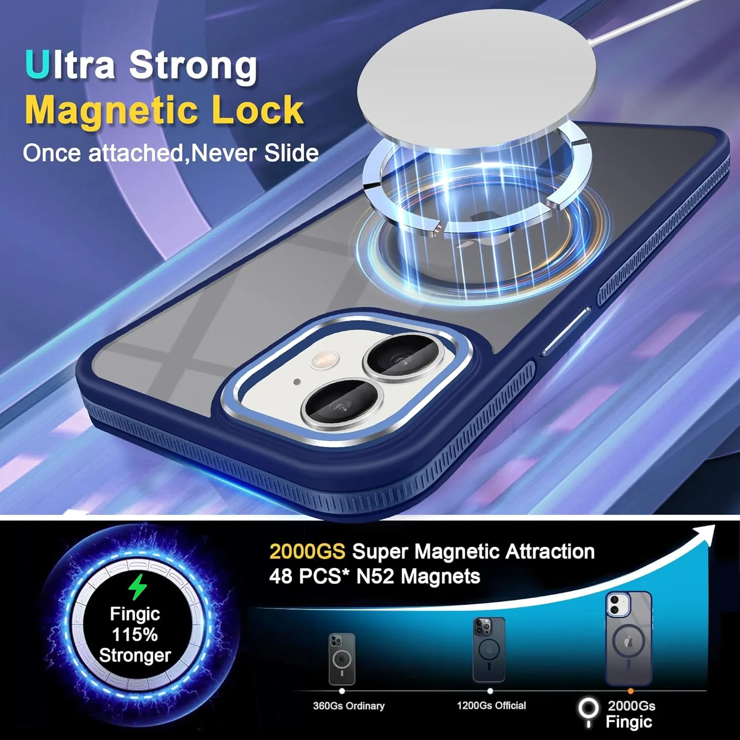 Fingic for iPhone 11 Phone Case[Compatible with Magsafe][Support Magnetic Car Mount]Non-Slip Shockproof Protective Slim Fit Matte for Women Men Boys Phone Cover Case for iPhone 11 Case,6.1",2019,Blue