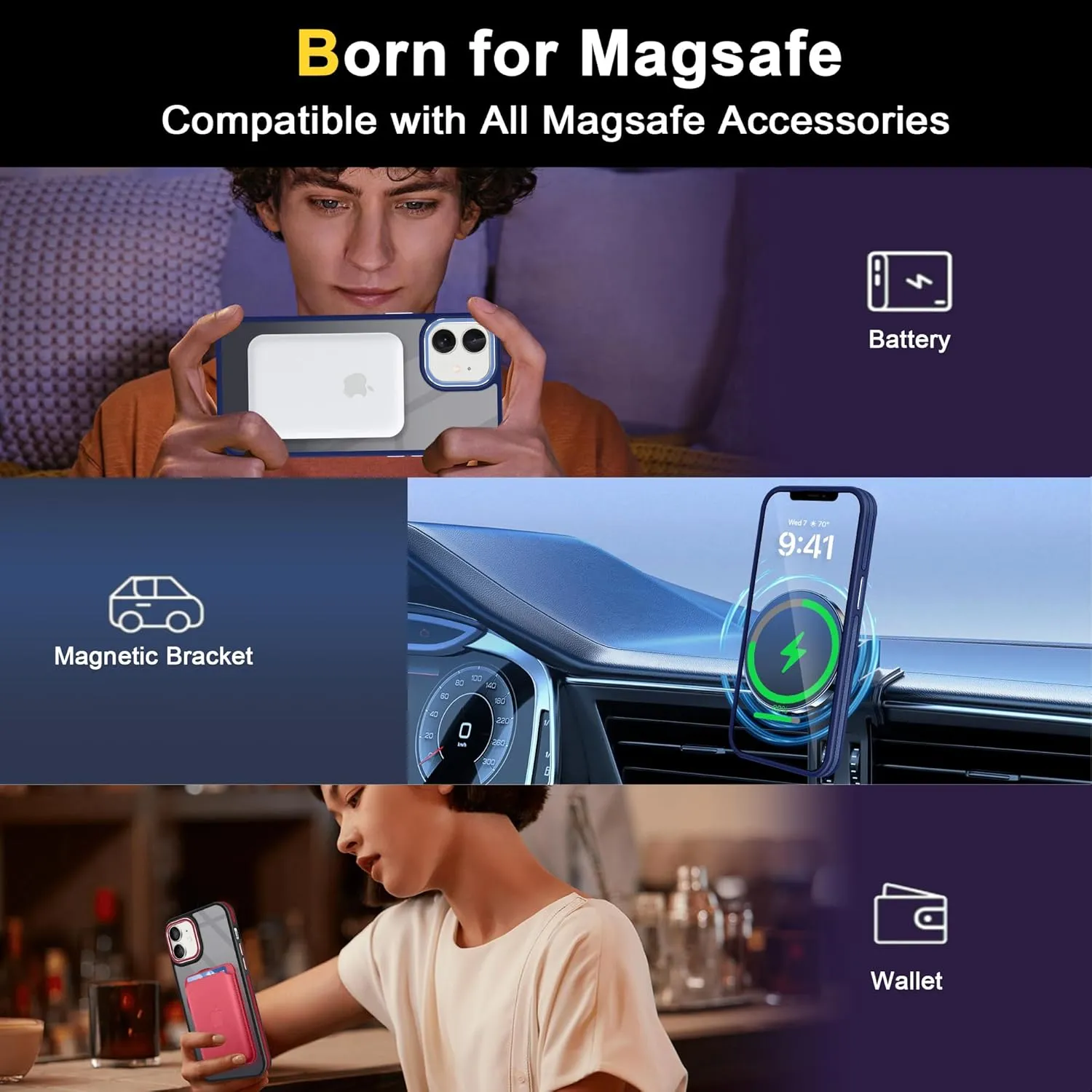 Fingic for iPhone 11 Phone Case[Compatible with Magsafe][Support Magnetic Car Mount]Non-Slip Shockproof Protective Slim Fit Matte for Women Men Boys Phone Cover Case for iPhone 11 Case,6.1",2019,Blue