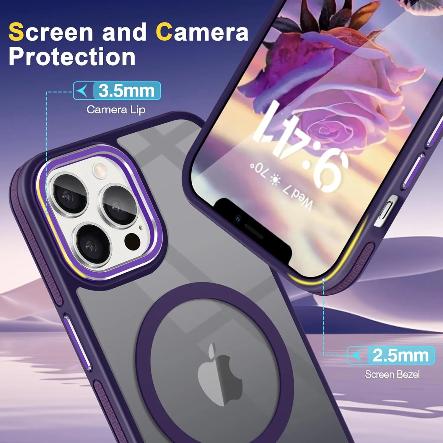 Fingic for iPhone 12 Case[Compatible with Magsafe][15FT Military Grade Drop Protection][Detachable Camera Lens Protection] Shockproof Anti-Fingerprint Slim Translucent Matte Case for iPhone 12,Purple