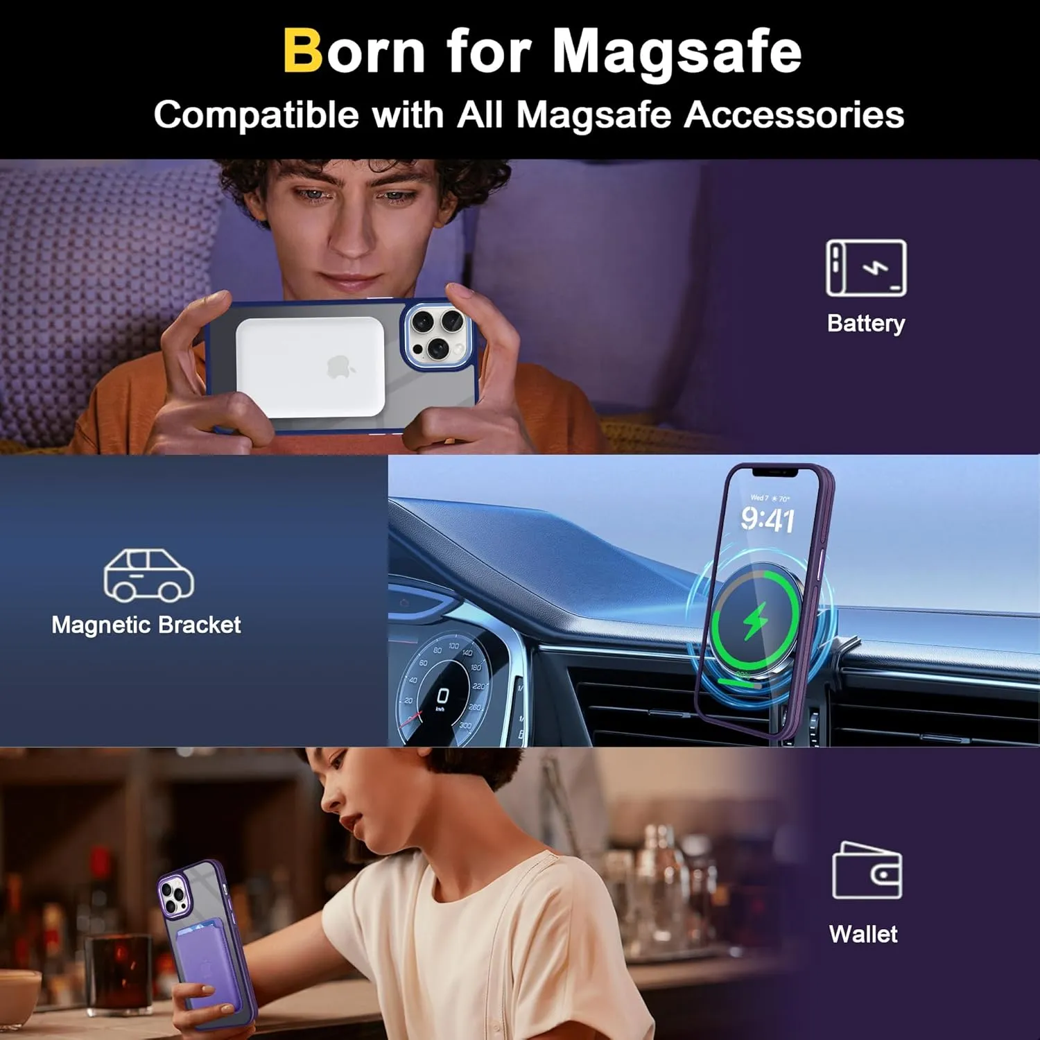 Fingic for iPhone 12 Case[Compatible with Magsafe][15FT Military Grade Drop Protection][Detachable Camera Lens Protection] Shockproof Anti-Fingerprint Slim Translucent Matte Case for iPhone 12,Purple