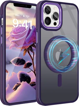 Fingic for iPhone 12 Case[Compatible with Magsafe][15FT Military Grade Drop Protection][Detachable Camera Lens Protection] Shockproof Anti-Fingerprint Slim Translucent Matte Case for iPhone 12,Purple