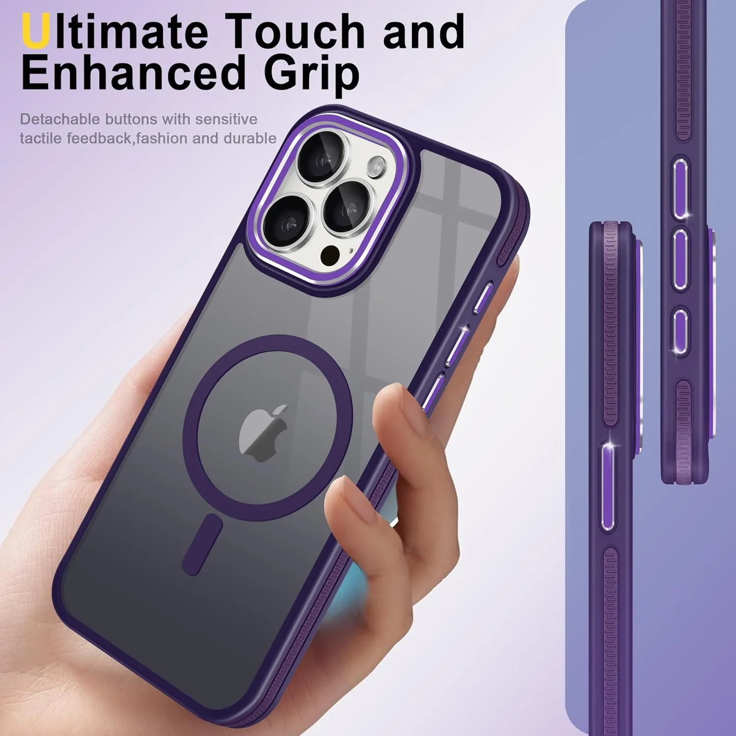 Fingic for iPhone 15 ProMax Case[Compatible with Magsafe][15FT Military Grade Drop Protection][Detachable Camera Len Protection]Shockproof Anti-Fingerprint Slim Matte Case for iPhone 15 Pro Max,Purple