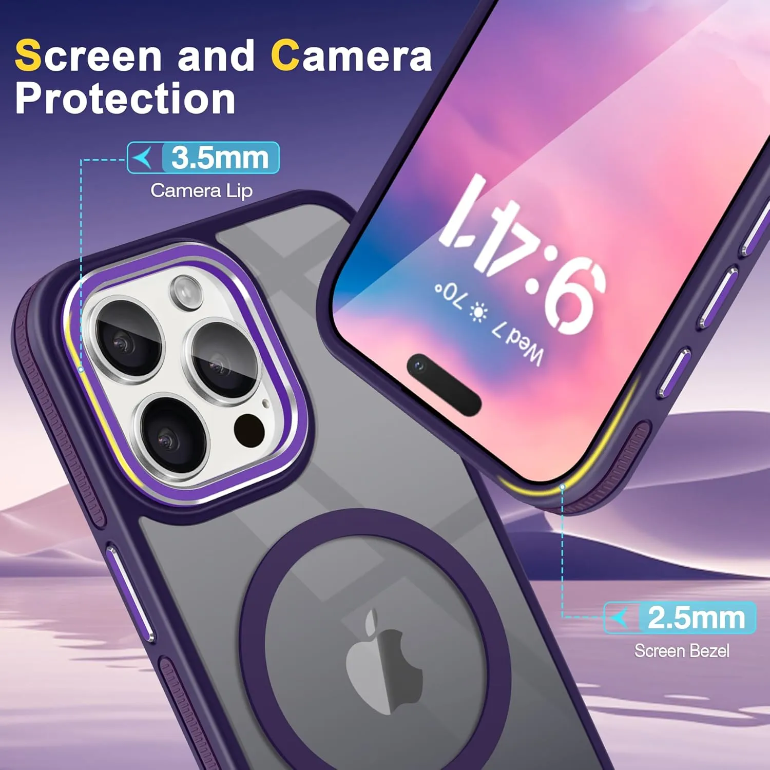 Fingic for iPhone 15 ProMax Case[Compatible with Magsafe][15FT Military Grade Drop Protection][Detachable Camera Len Protection]Shockproof Anti-Fingerprint Slim Matte Case for iPhone 15 Pro Max,Purple