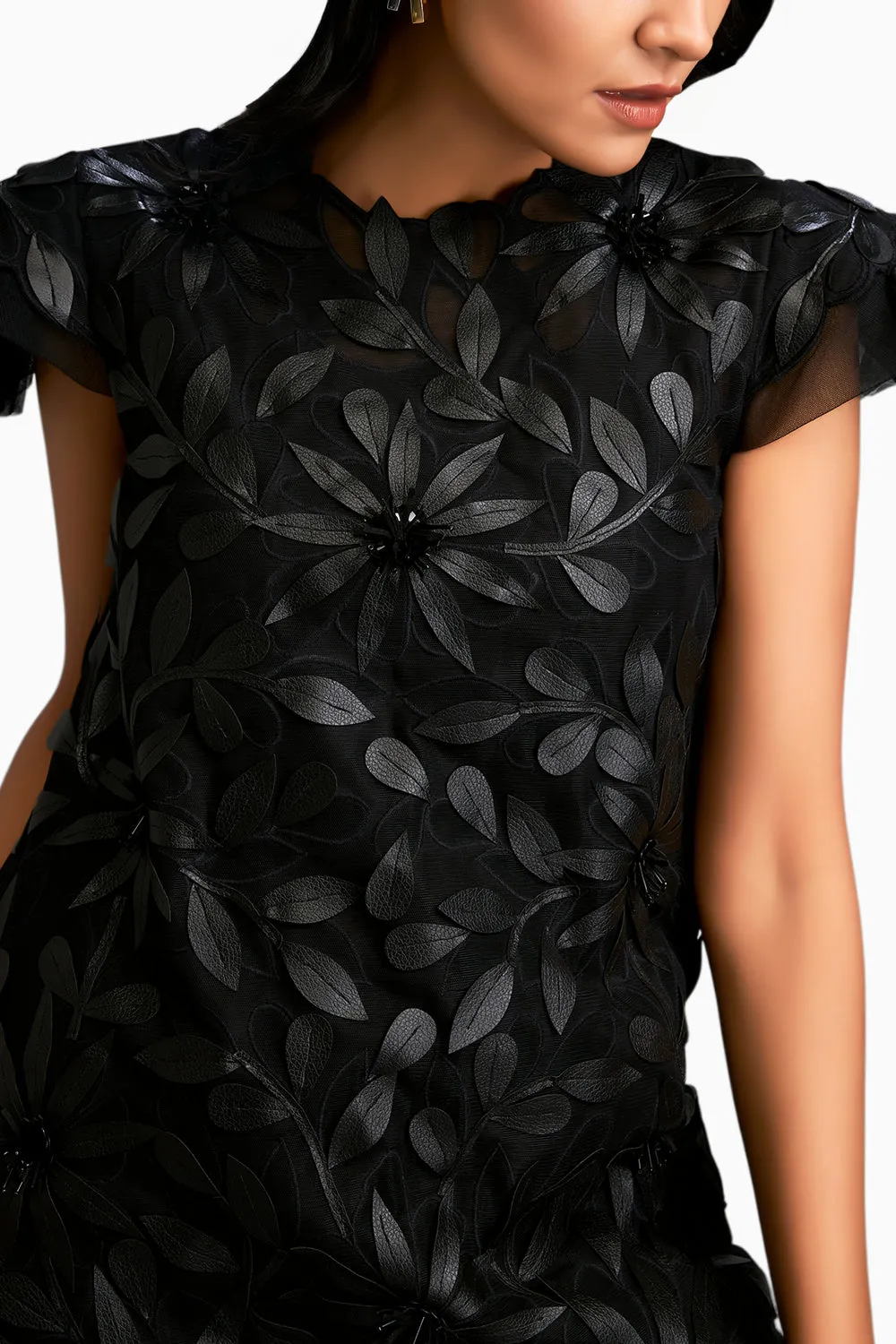 Floral Applique Short Dress With Layered Ruffled Hem And Slip