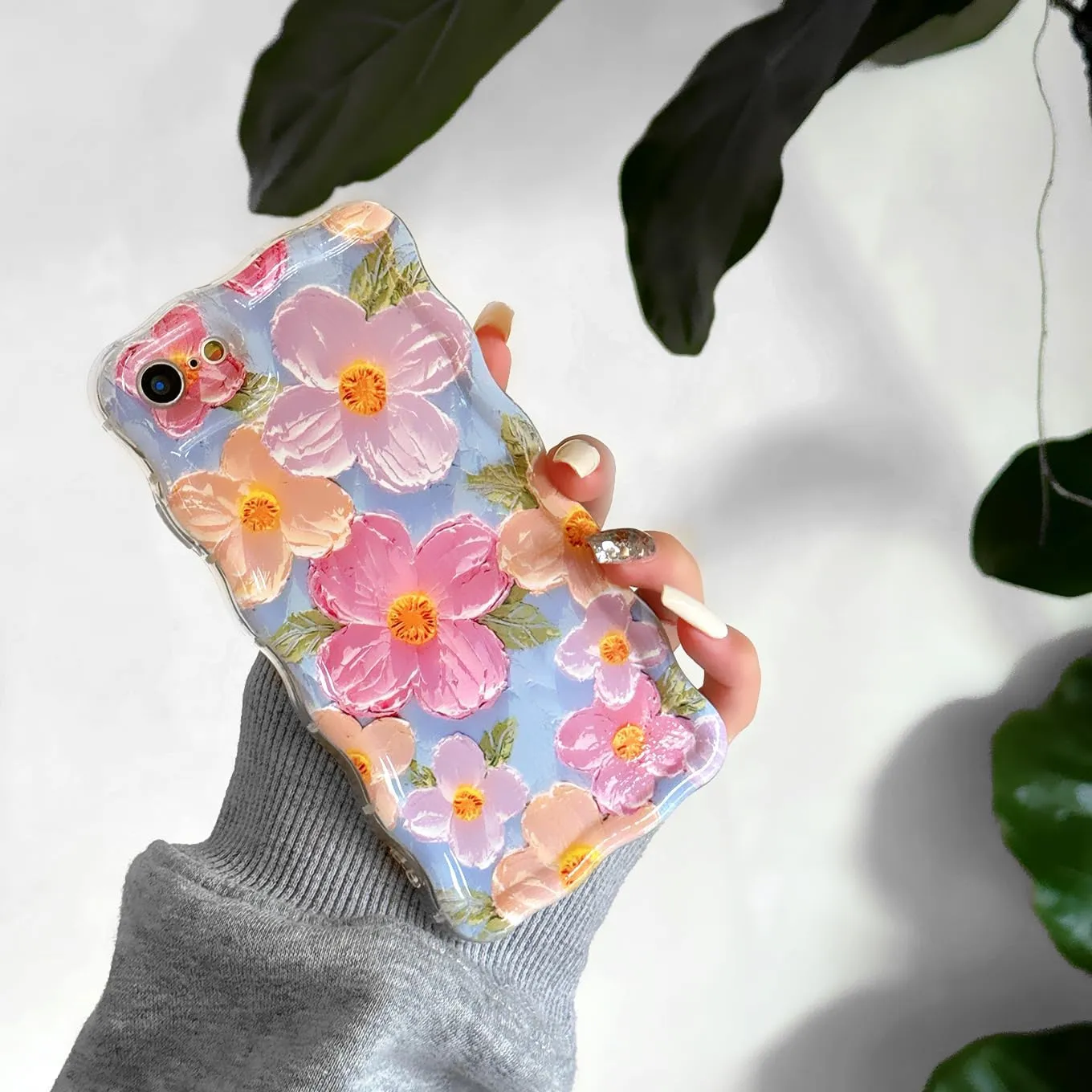 Floral Case for iPhone 7/8/SE 2020/SE 2022, Curly Wave Frame Flower Phone Case for Girls Women Soft Protective Cover 4.7 inch