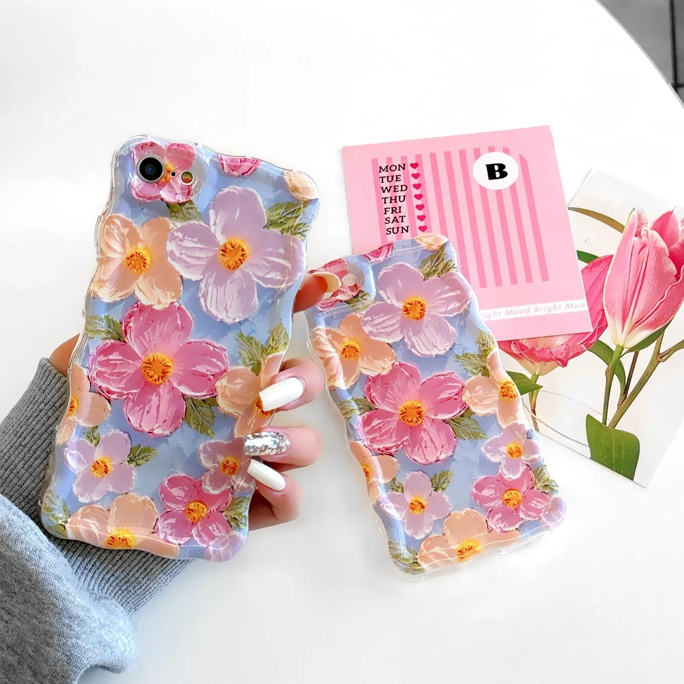 Floral Case for iPhone 7/8/SE 2020/SE 2022, Curly Wave Frame Flower Phone Case for Girls Women Soft Protective Cover 4.7 inch