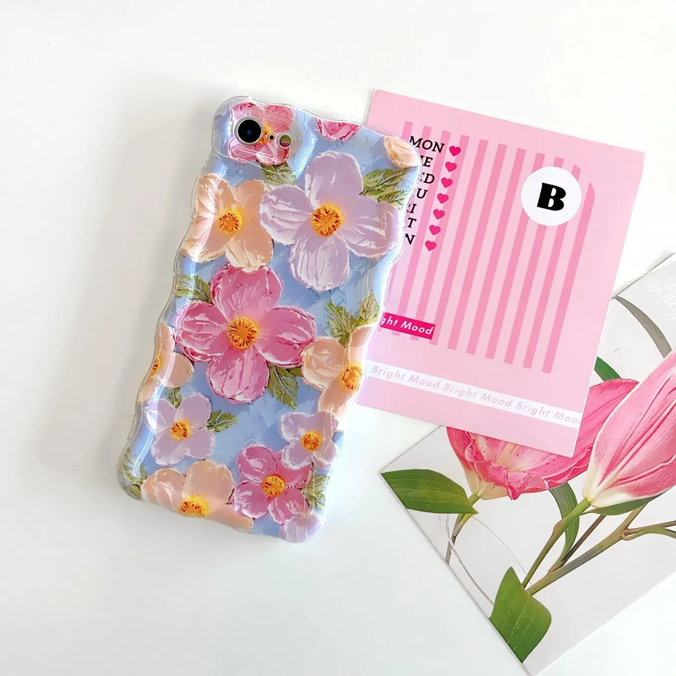 Floral Case for iPhone 7/8/SE 2020/SE 2022, Curly Wave Frame Flower Phone Case for Girls Women Soft Protective Cover 4.7 inch