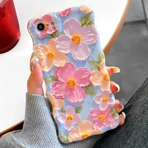 Floral Case for iPhone 7/8/SE 2020/SE 2022, Curly Wave Frame Flower Phone Case for Girls Women Soft Protective Cover 4.7 inch