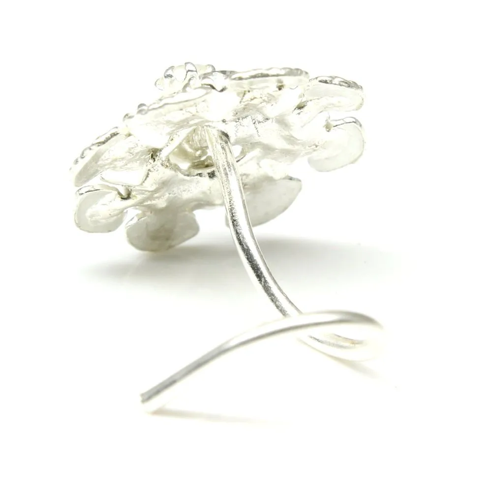 Floral shape Sterling Silver Nose pin with White stone for women