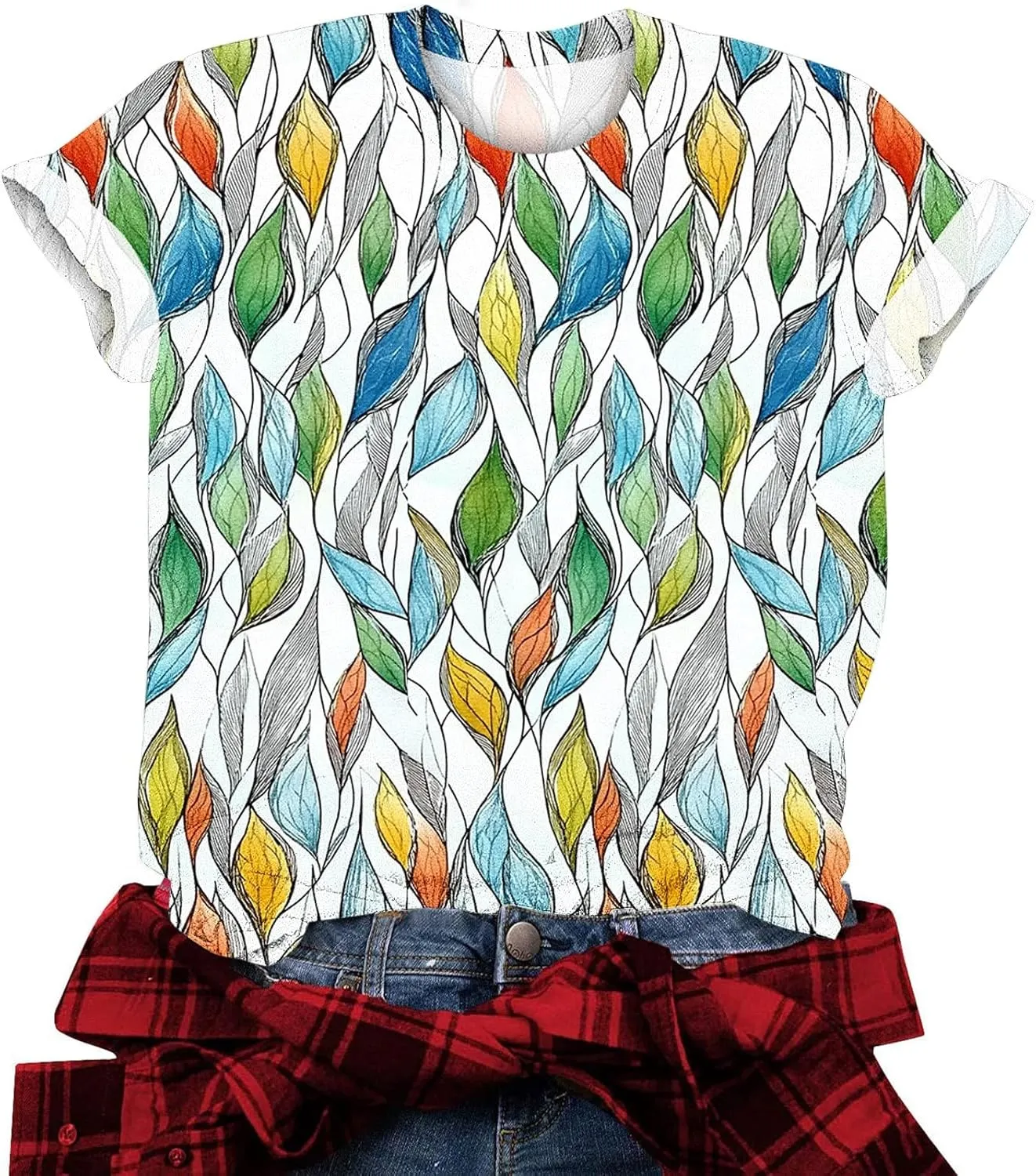 Floral Shirts for Women Trendy Crew Neck Short Sleeve Tshirt Casual Loose Fit Basic Tees Ladies Summer Tops