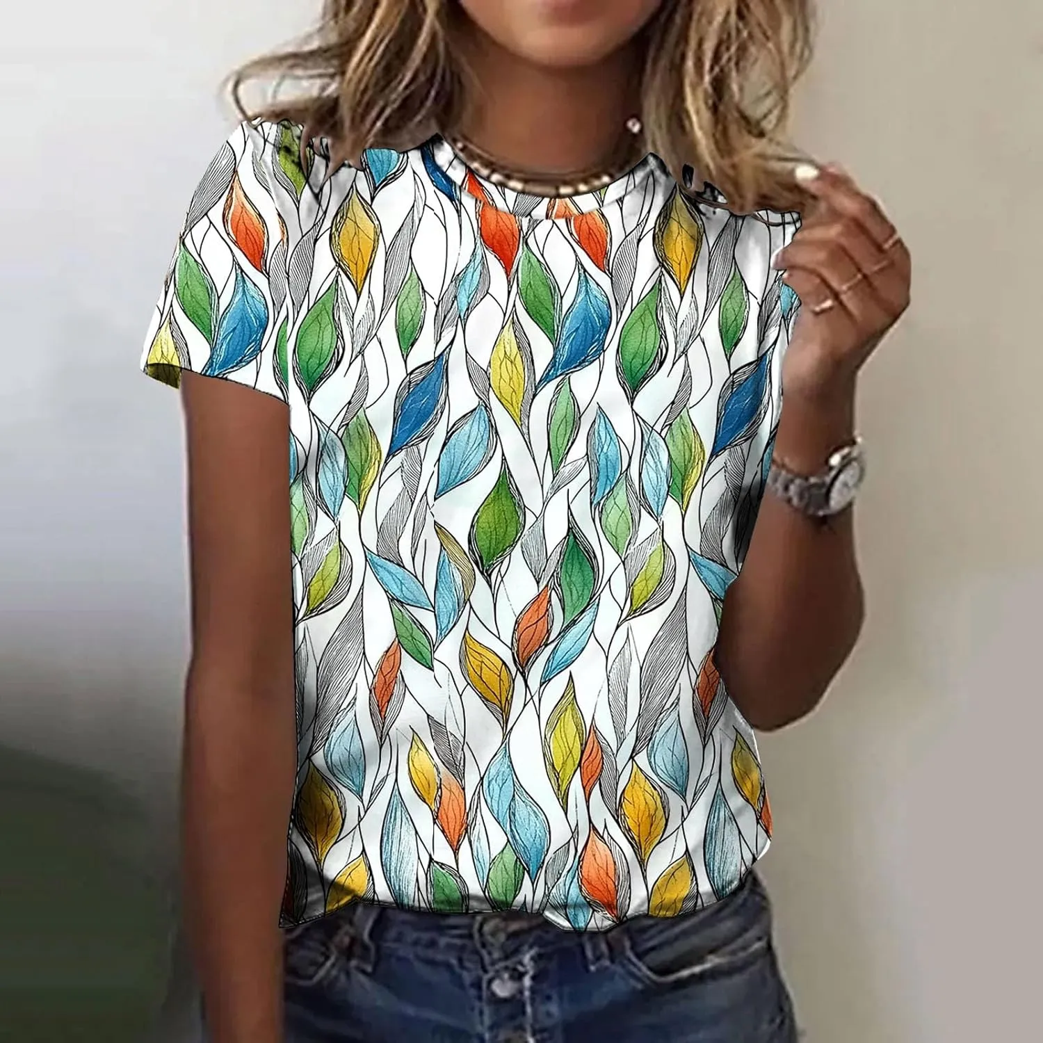 Floral Shirts for Women Trendy Crew Neck Short Sleeve Tshirt Casual Loose Fit Basic Tees Ladies Summer Tops