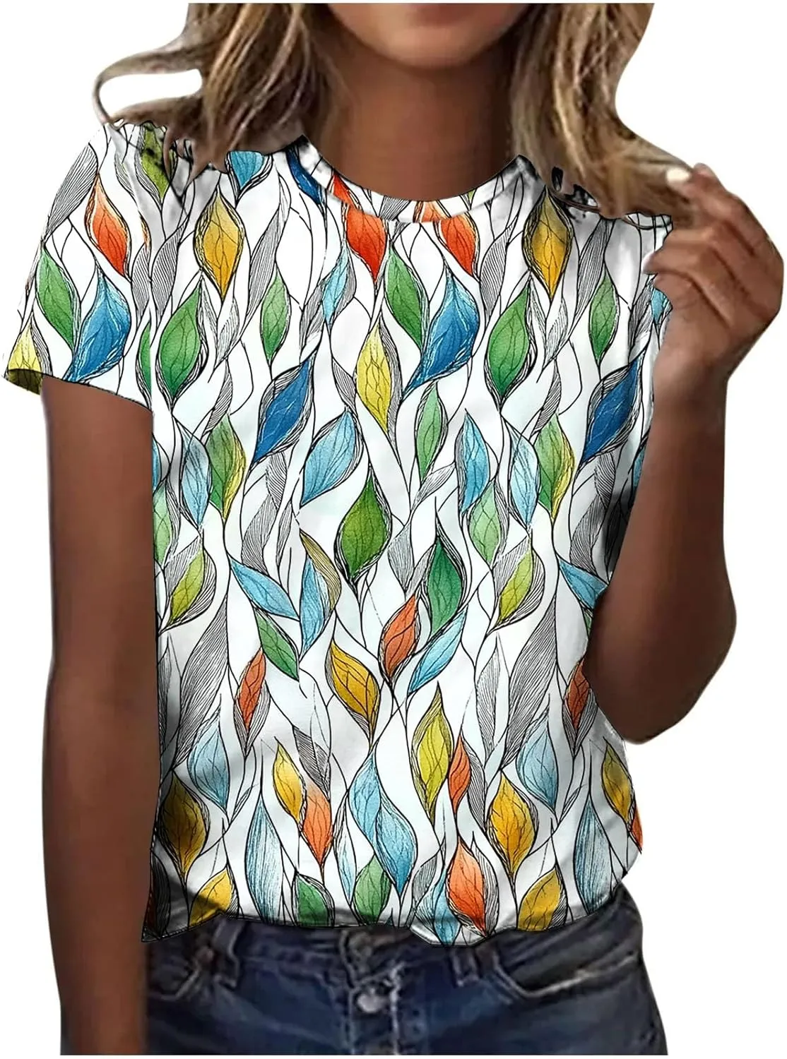 Floral Shirts for Women Trendy Crew Neck Short Sleeve Tshirt Casual Loose Fit Basic Tees Ladies Summer Tops