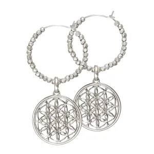 Flower of Life hoop earrings with beads silver
