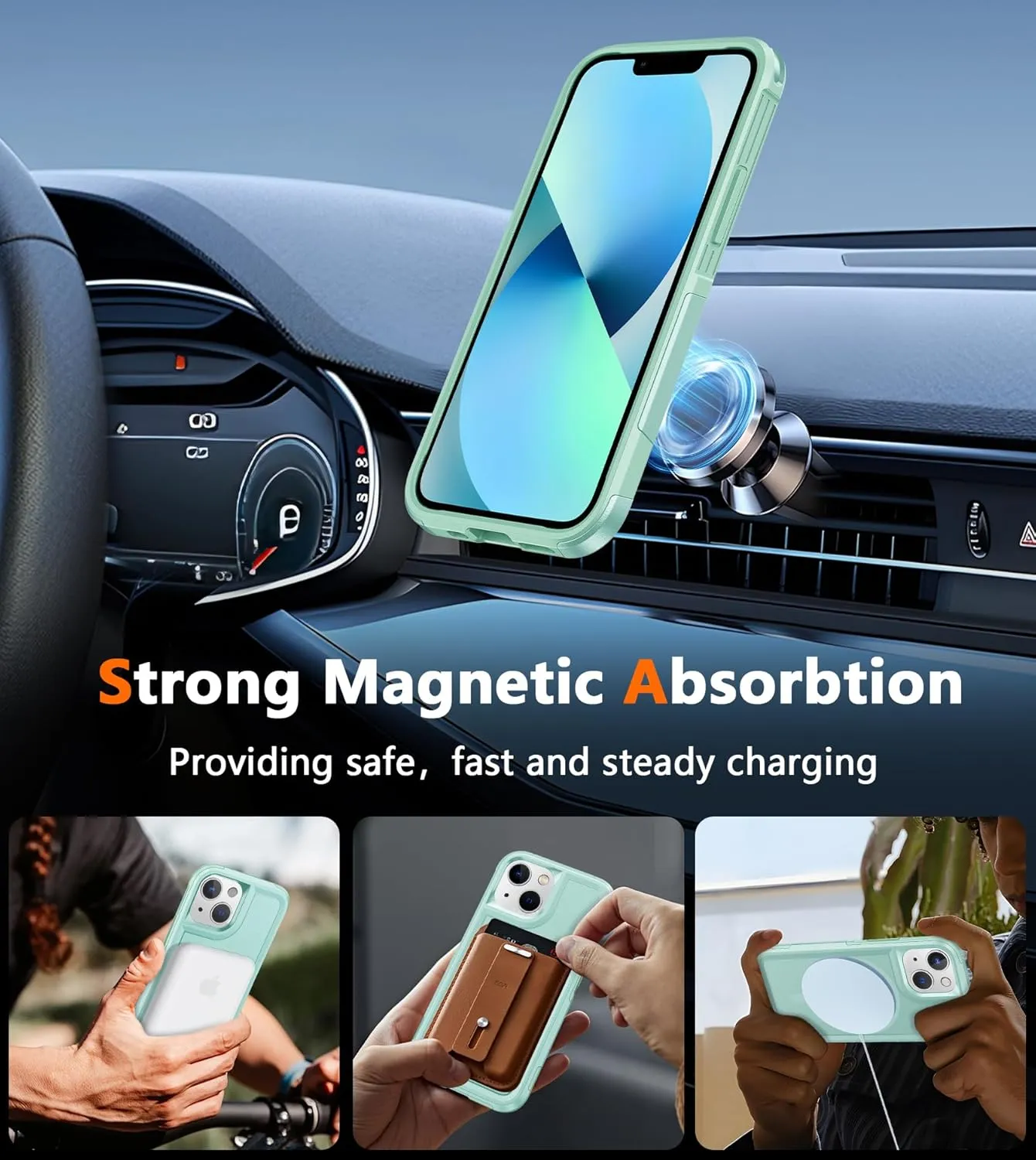FNTCASE for iPhone 12 Mini Magnet Case: iPhone 13 Mini Magnetic Dual Layer Military Grade Drop Shockproof Protection Cell Phone Cover - Rugged Durable Heavy Duty Protective Bumper Tough (Green)