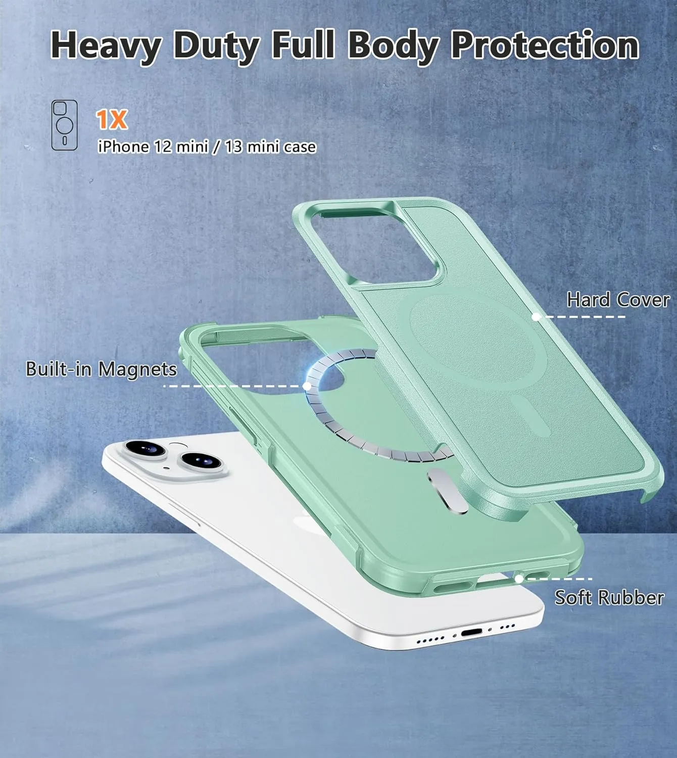 FNTCASE for iPhone 12 Mini Magnet Case: iPhone 13 Mini Magnetic Dual Layer Military Grade Drop Shockproof Protection Cell Phone Cover - Rugged Durable Heavy Duty Protective Bumper Tough (Green)