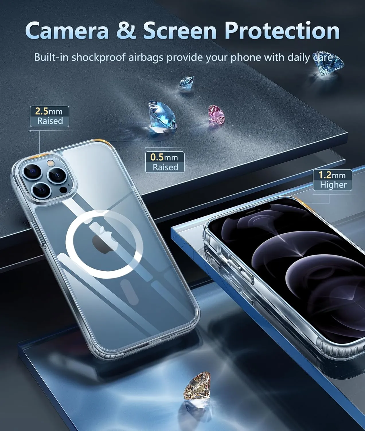 FNTCASE for iPhone 12 Pro-Max Case: Strong Magnetic Anti Yellowing Slim Clear Case | Military Grade Protective & Shockproof Drop Protection Thin Transparent Phone Cover