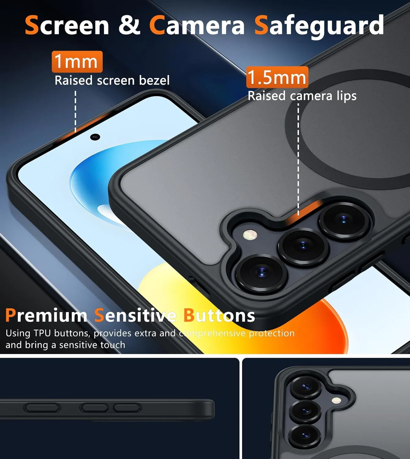 FNTCASE for Samsung Galaxy S25 Case: Magnetic Matte Textured Military Grade Drop Protection Translucent Cell Phone Cover - Slim Rugged Durable Shockproof Protective Bumper Cases- 6.2 inches(Black)