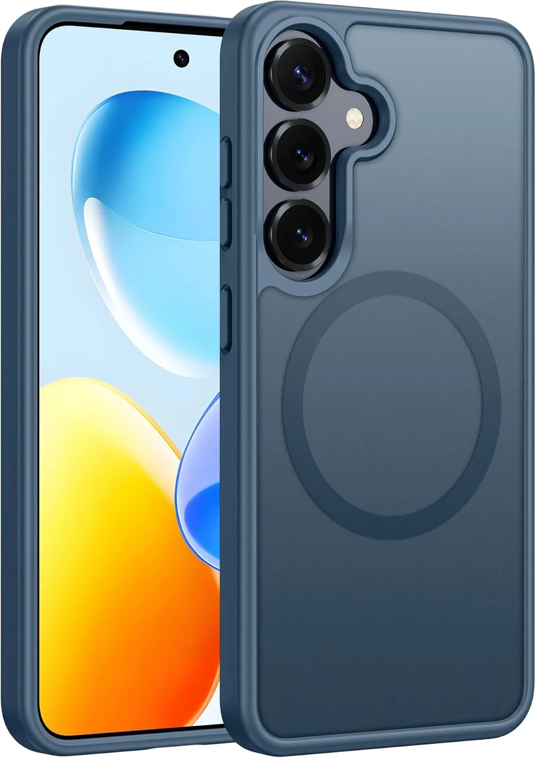 FNTCASE for Samsung Galaxy S25 Case: Magnetic Matte Textured Military Grade Drop Protection Translucent Cell Phone Cover - Slim Rugged Durable Shockproof Protective Bumper Cases- 6.2 inches(Blue)