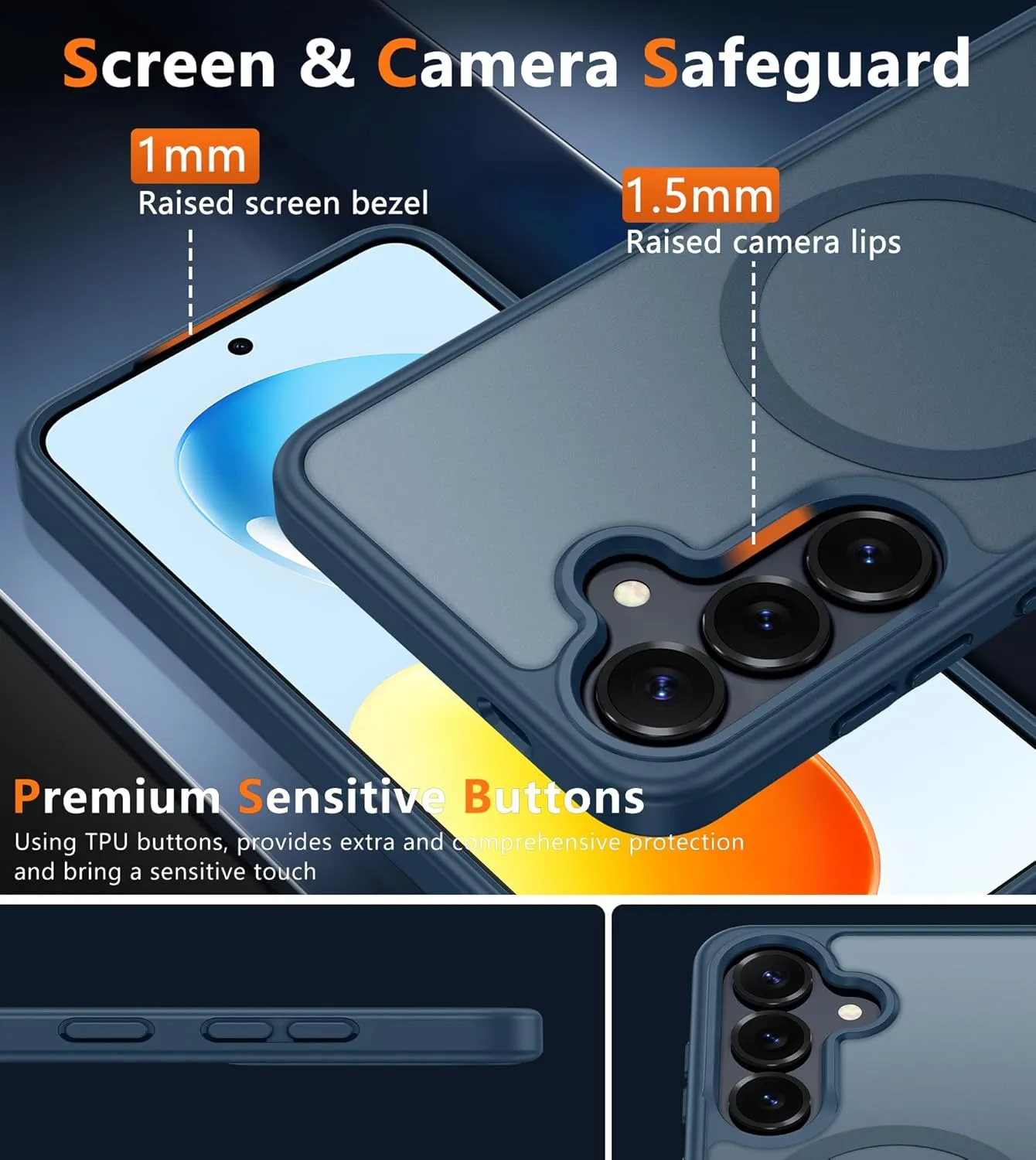 FNTCASE for Samsung Galaxy S25 Case: Magnetic Matte Textured Military Grade Drop Protection Translucent Cell Phone Cover - Slim Rugged Durable Shockproof Protective Bumper Cases- 6.2 inches(Blue)