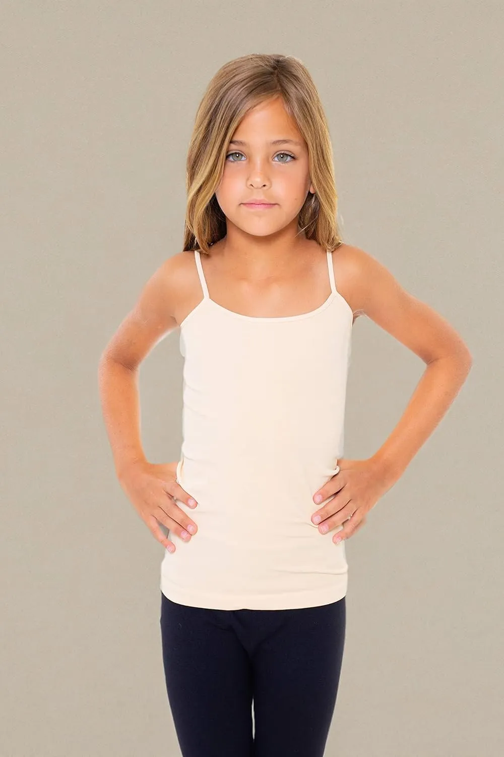 Girls Full Sleeveless Camisole Tank Tops  Stretch Undershirts Comfortable Camis (One Size Fits Ages 7-10)