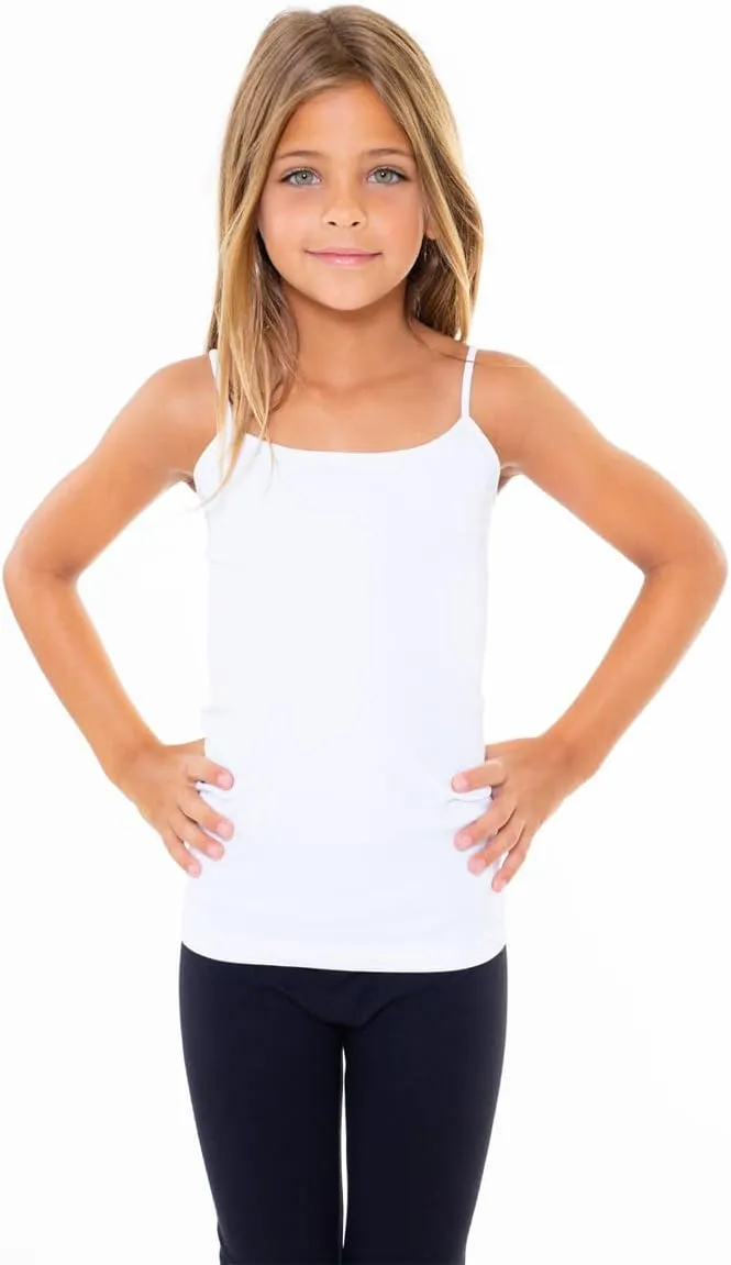 Girls Full Sleeveless Camisole Tank Tops  Stretch Undershirts Comfortable Camis (One Size Fits Ages 7-10)