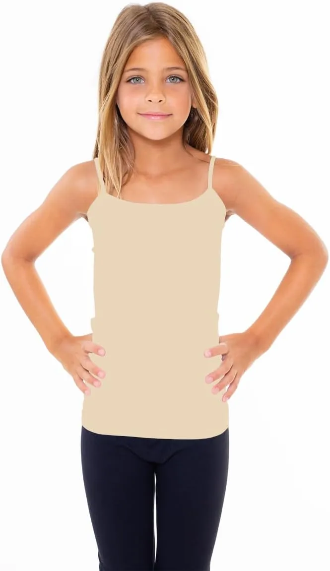 Girls Full Sleeveless Camisole Tank Tops  Stretch Undershirts Comfortable Camis (One Size Fits Ages 7-10)