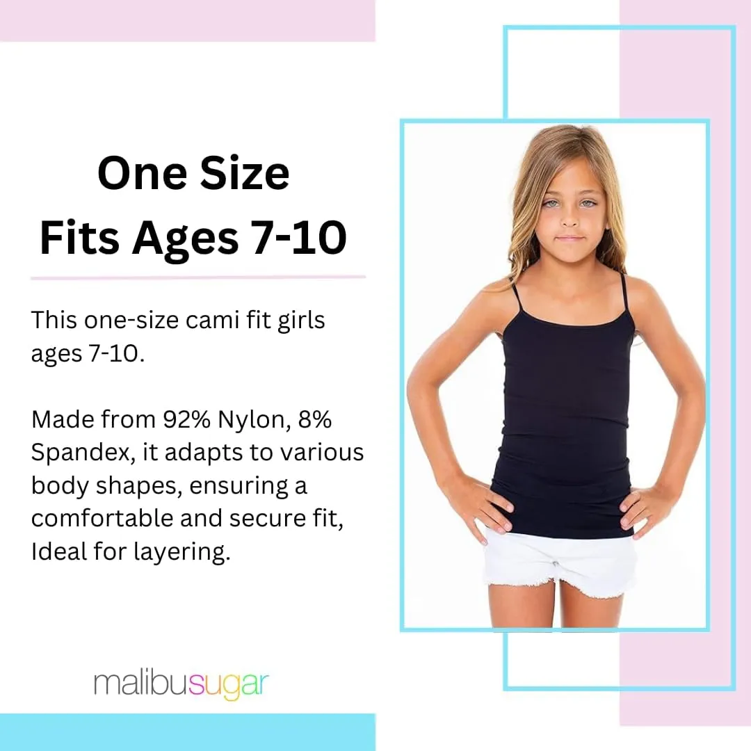 Girls Full Sleeveless Camisole Tank Tops  Stretch Undershirts Comfortable Camis (One Size Fits Ages 7-10)