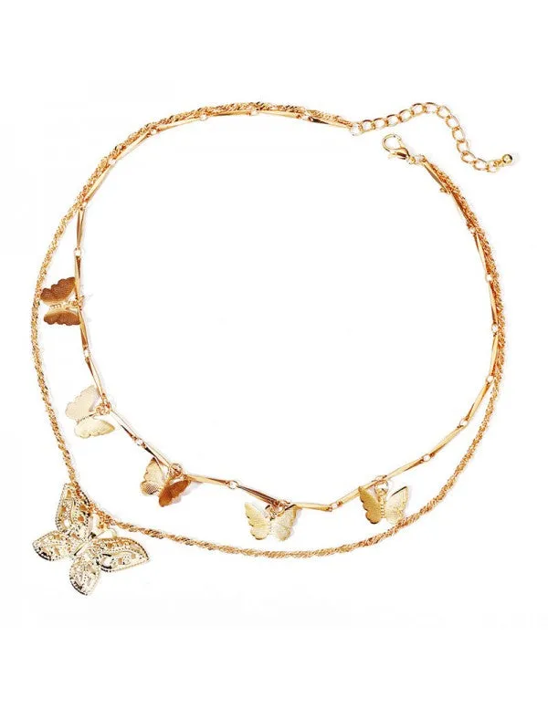 Gold Plated Butterfly Inspired Layered Necklace