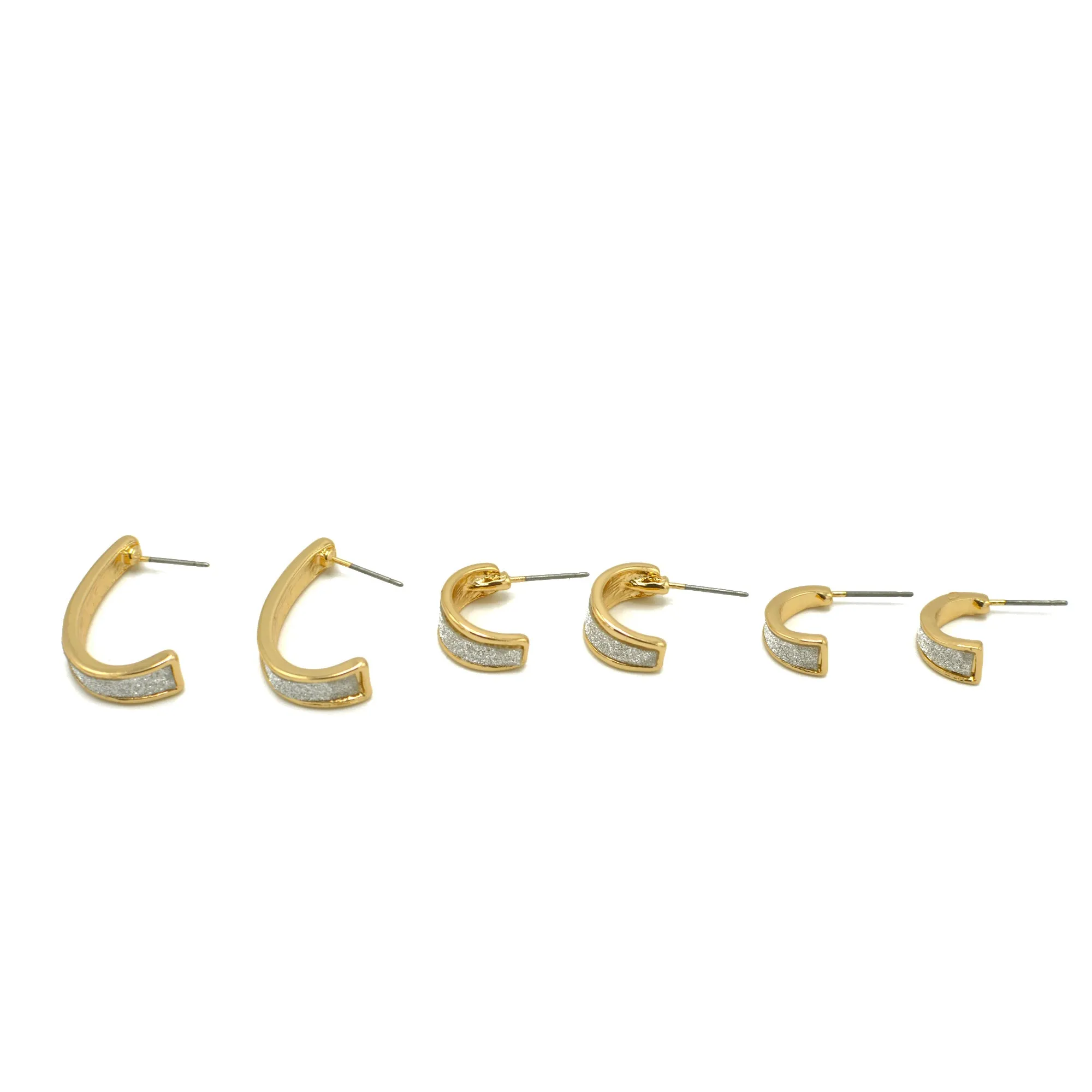 GOLD SET OF 3 GLITTER POST EARRINGS #SQGN1031-0009