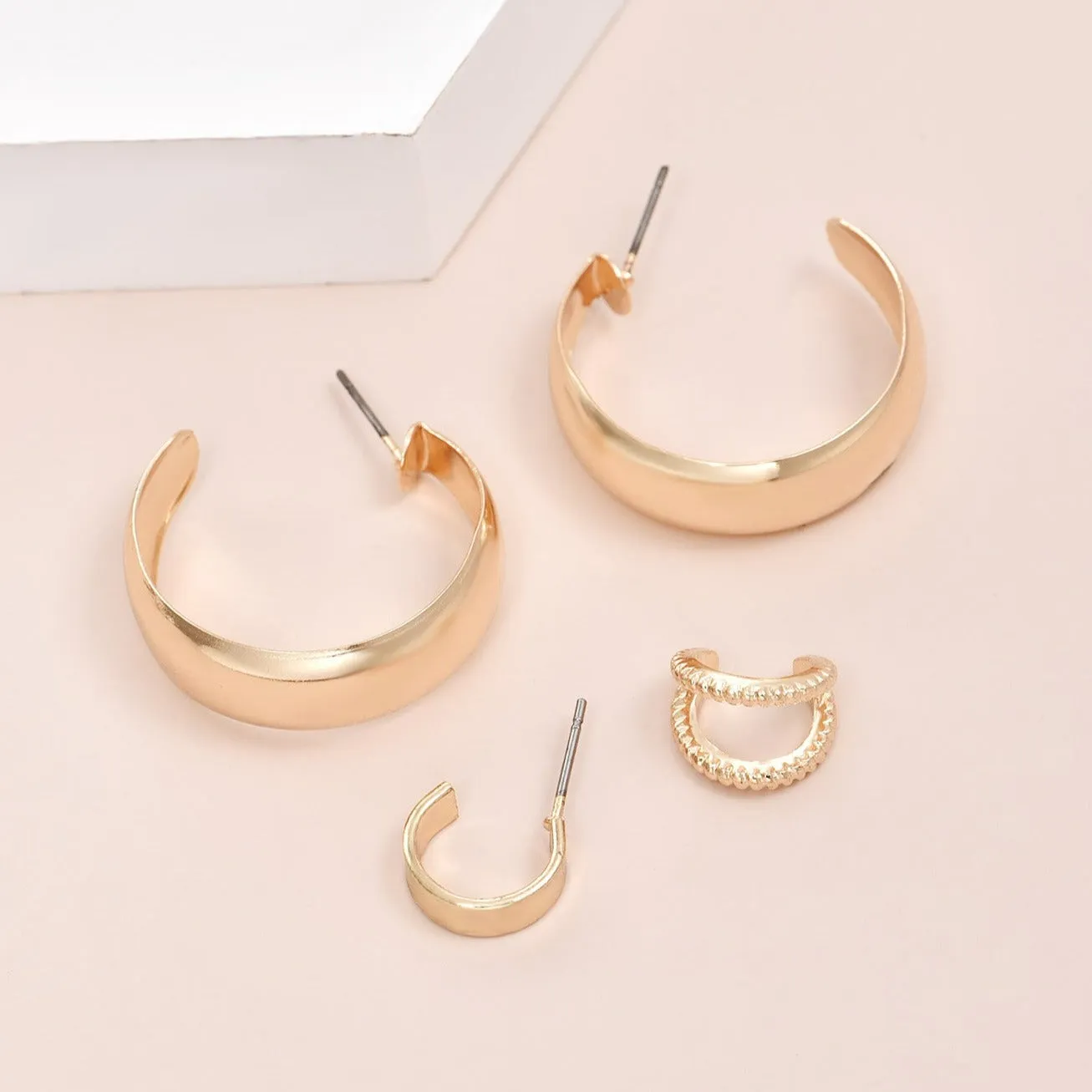 Golden Earrings Ear Cuff Set