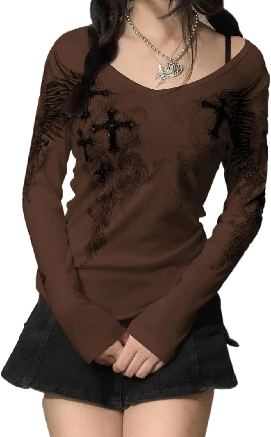 Grunge Clothes for Women Y2K Tops Long Sleeve Fairy Grunge Aesthetic Shirts Teen Girls Vintage Graphic Tees Fall