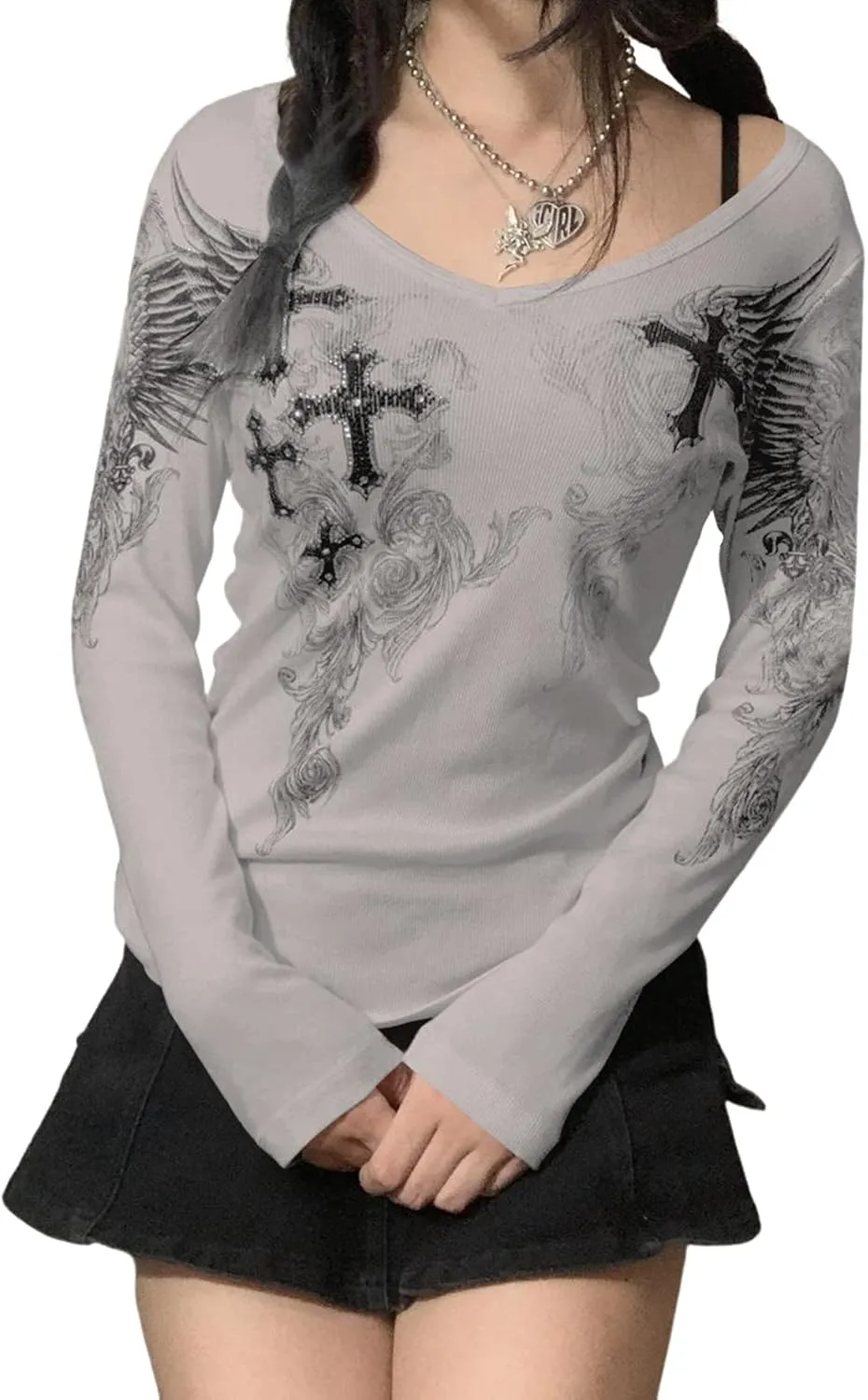 Grunge Clothes for Women Y2K Tops Long Sleeve Fairy Grunge Aesthetic Shirts Teen Girls Vintage Graphic Tees Fall