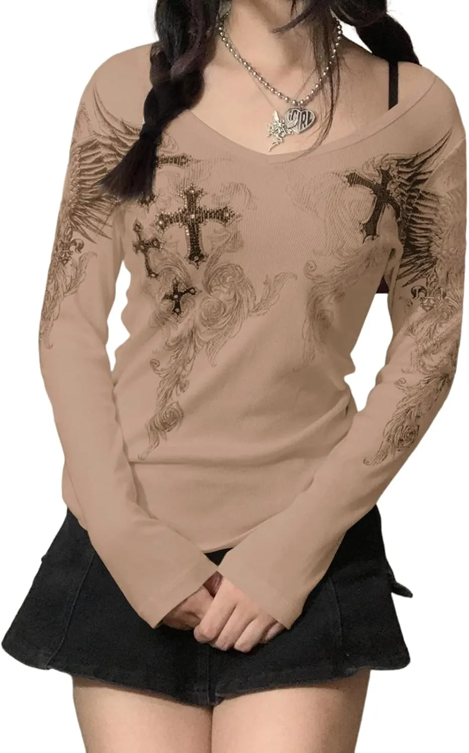 Grunge Clothes for Women Y2K Tops Long Sleeve Fairy Grunge Aesthetic Shirts Teen Girls Vintage Graphic Tees Fall
