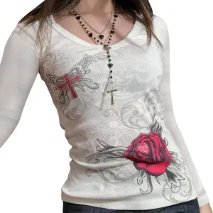 Grunge Clothes for Women Y2K Tops Long Sleeve Fairy Grunge Aesthetic Shirts Teen Girls Vintage Graphic Tees Fall