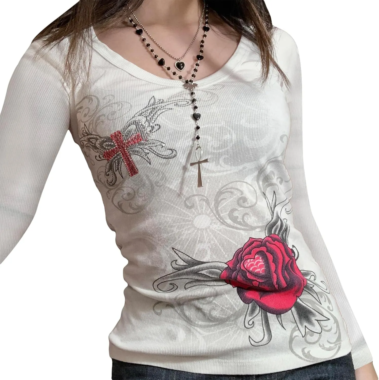Grunge Clothes for Women Y2K Tops Long Sleeve Fairy Grunge Aesthetic Shirts Teen Girls Vintage Graphic Tees Fall