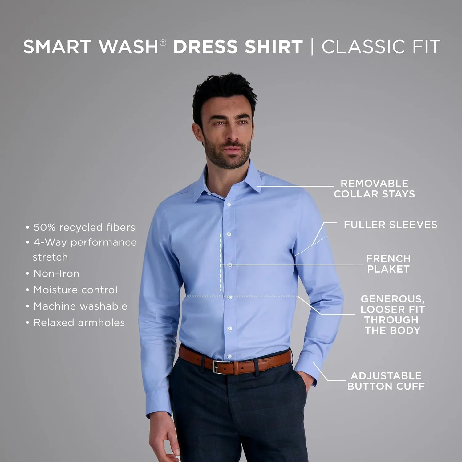Haggar Men's Smart Wash Classic Fit Comfort Stretch Dress Shirt-Big Or Tall Sizes