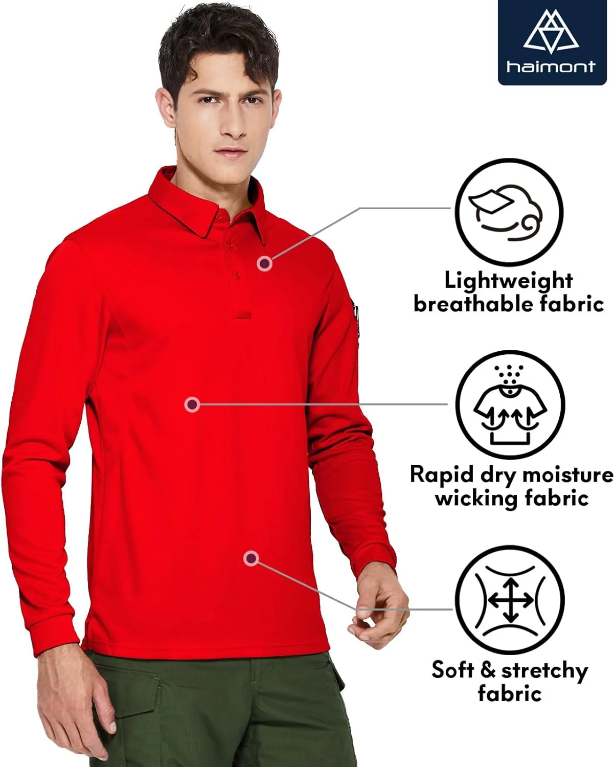 Haimont Men's Performance Dry Fit Polo Shirt Short and Long Sleeve Golf Collared T-Shirts for Tactical Outdoor Hiking
