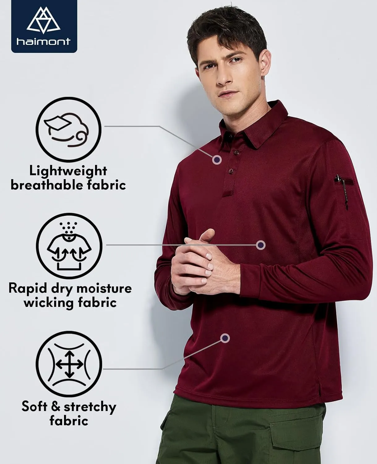 Haimont Men's Performance Dry Fit Polo Shirt Short and Long Sleeve Golf Collared T-Shirts for Tactical Outdoor Hiking